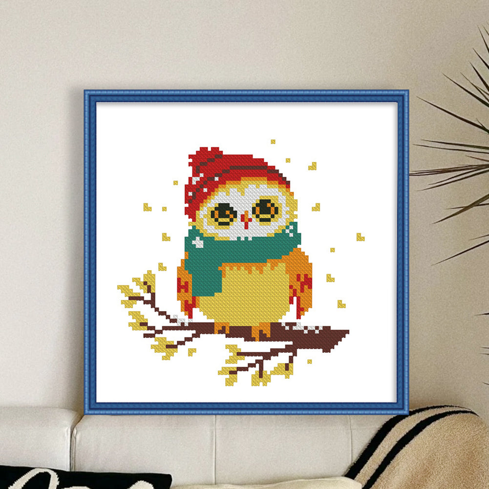 Owl With Scarf - 11CT Stamped Cross Stitch 24*24CM(Mona Lisa Brand)