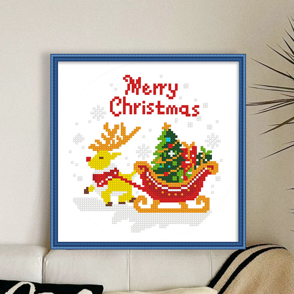 Christmas Elk Gift - 11CT Stamped Cross Stitch 24*24CM(Mona Lisa Brand)