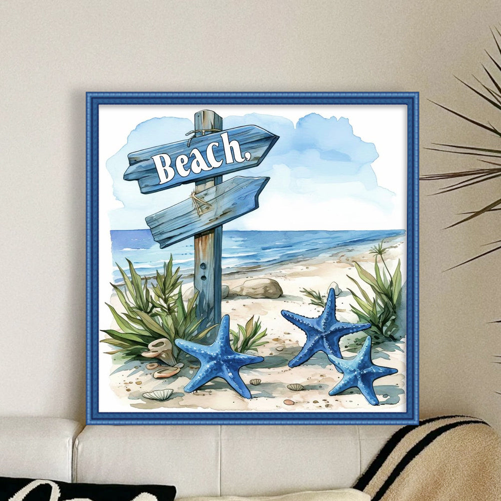 Beach Sign - 11CT Stamped Cross Stitch 40*40CM