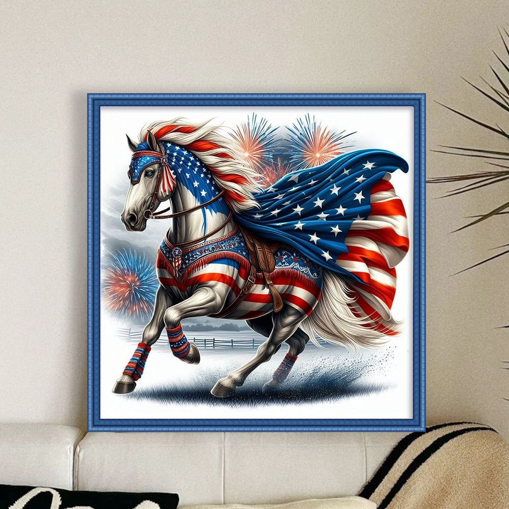 American Flag Horse - 11CT Stamped Cross Stitch 40*40CM