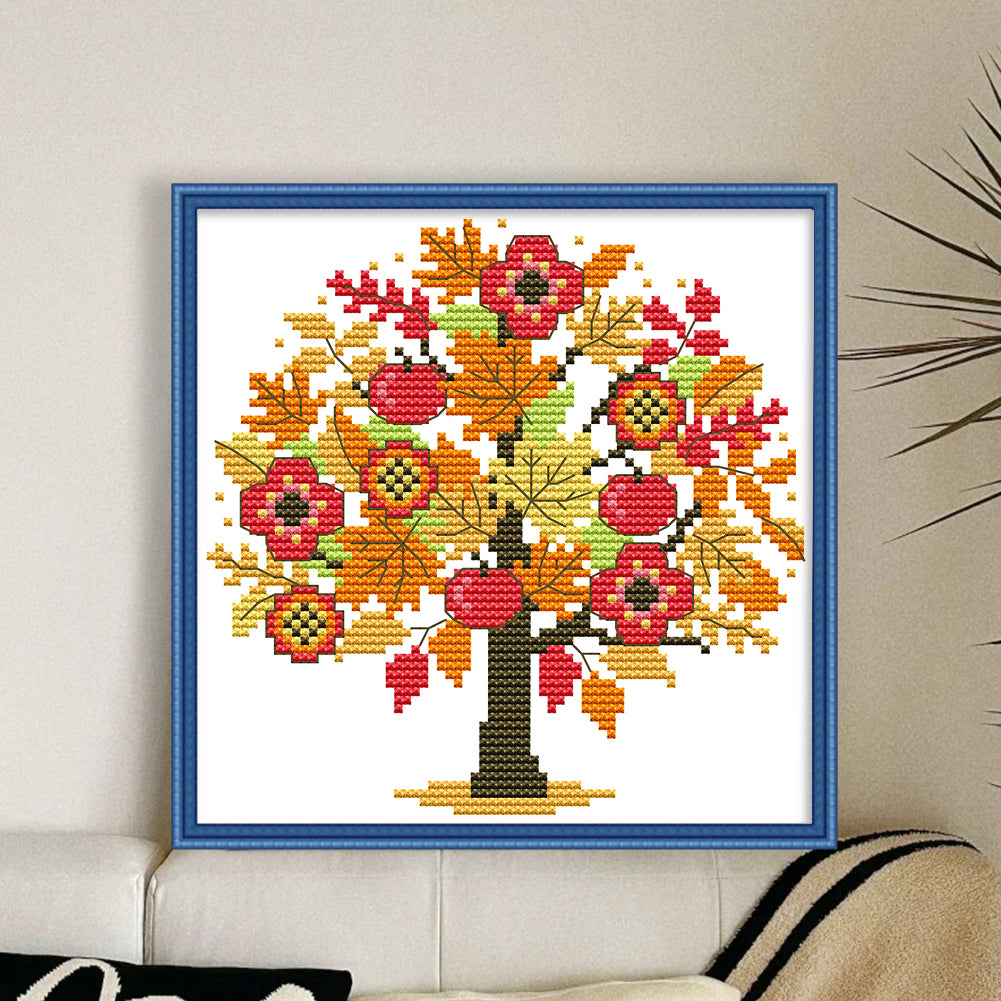 Four Seasons Tree - Autumn - 14CT Stamped Cross Stitch 18*18CM(Joy Sunday)