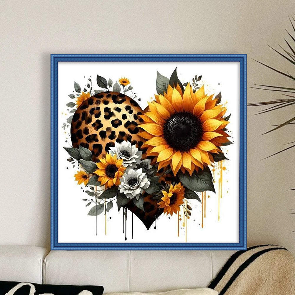 Heart Sunflower - Stamped Cross Stitch 20*20CM