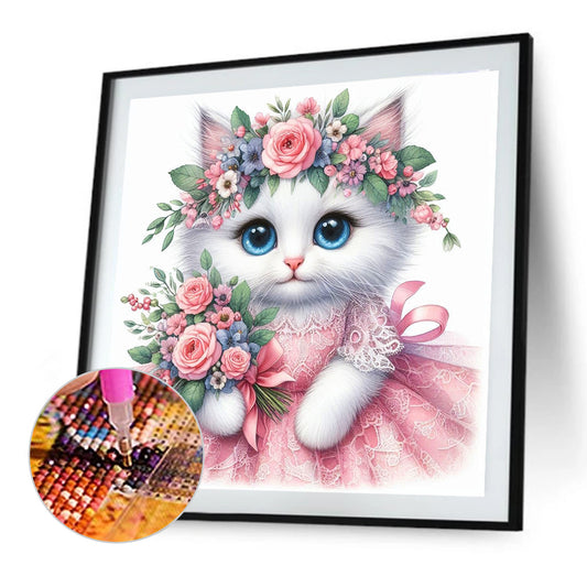 Flower And Cat - Full Round Drill Diamond Painting 40*40CM