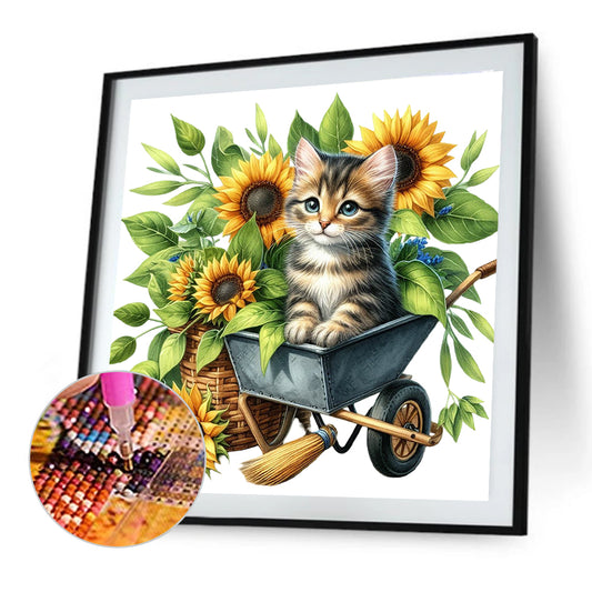 Sunflower And Cat - Full Round Drill Diamond Painting 40*40CM