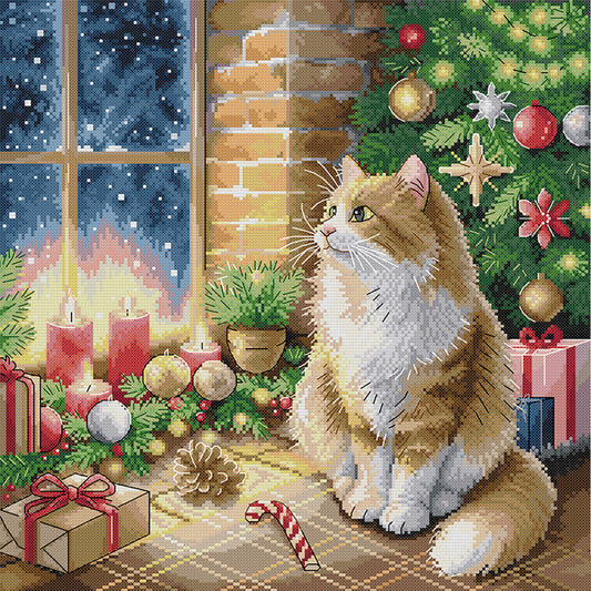 Christmas Cat - 14CT Stamped Cross Stitch 42*43CM (Joy Sunday)