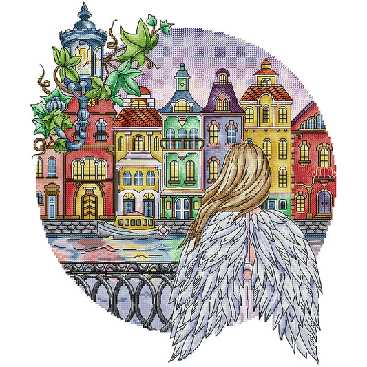 City Angel - 14CT Stamped Cross Stitch 36*41CM (Joy Sunday)