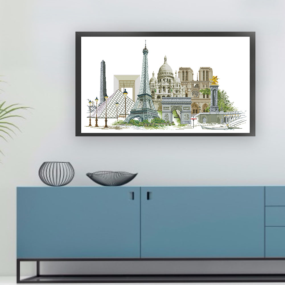 Famous Buildings - 14CT Stamped Cross Stitch 102*64CM (Joy Sunday)