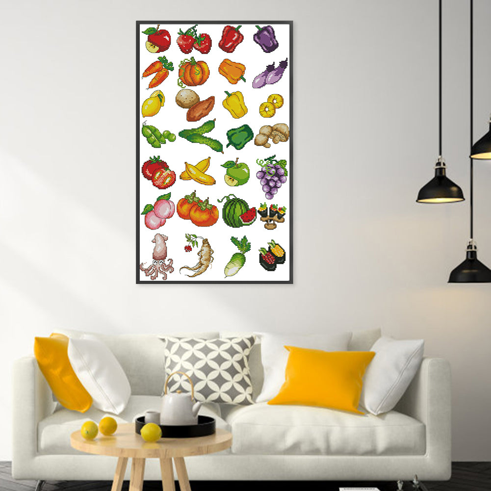 Children Identify Fruits And Vegetables - 14CT Stamped Cross Stitch 34*54CM (Joy Sunday)