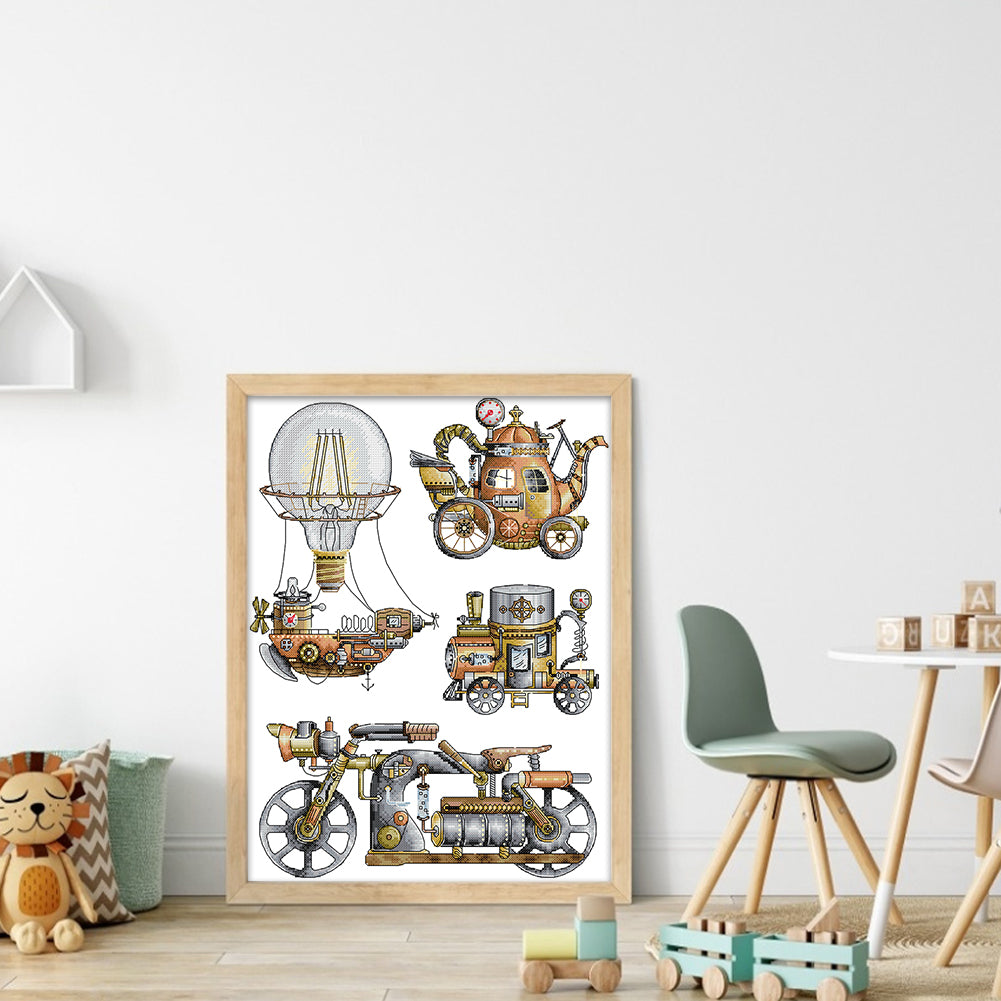 Steam Engine - 14CT Stamped Cross Stitch 34*45CM (Joy Sunday)