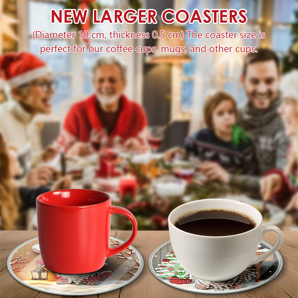 6pcs Set Xmas Theme DIY Diamond Painting Coasters Kit with Holder for Craft Gift