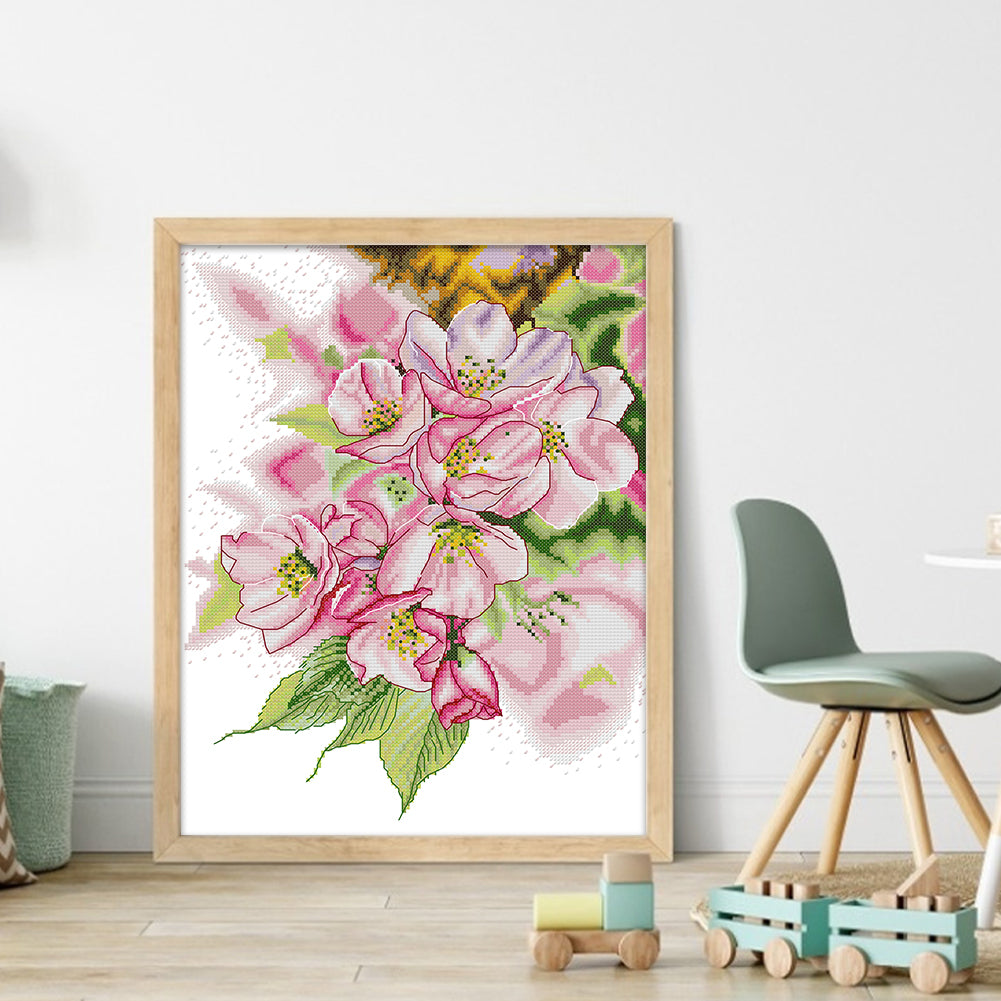 Colorful Magnolia - 14CT Stamped Cross Stitch 30*38CM (Joy Sunday)