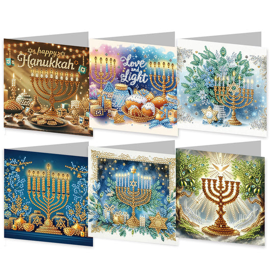 6PCS DIY Diamond Art Greeting Cards Hanukkah Theme Congratulations Cards & Gifts