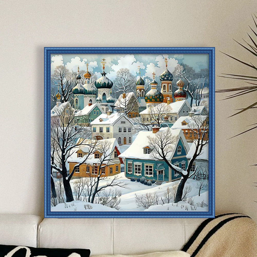 Winter Snow Town - 11CT Stamped Cross Stitch 50*50CM