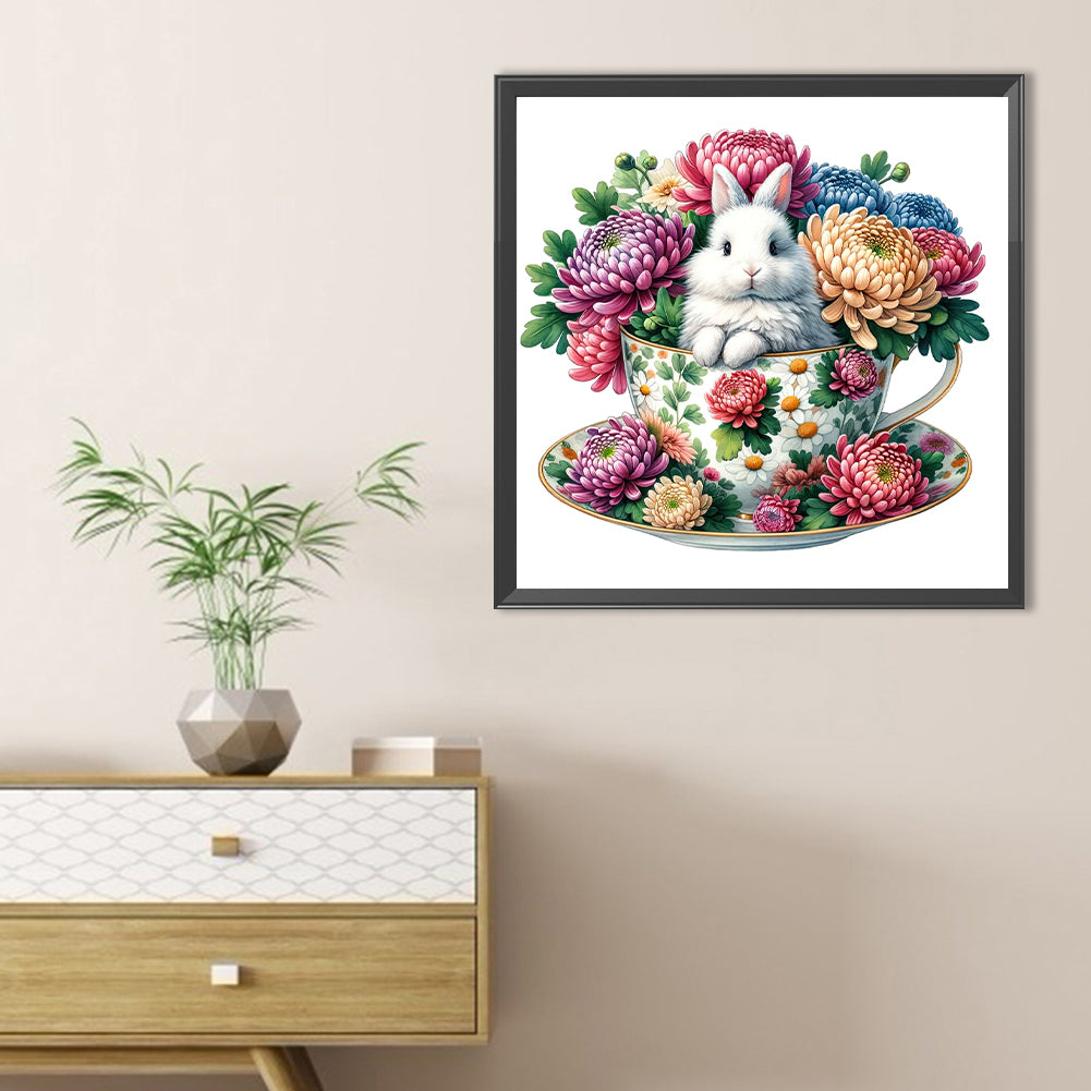 Rabbit And Big Chrysanthemum - Full Round Drill Diamond Painting 40*40CM