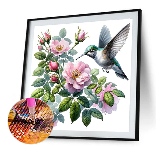 Hummingbird And Rose - Full Round Drill Diamond Painting 30*30CM
