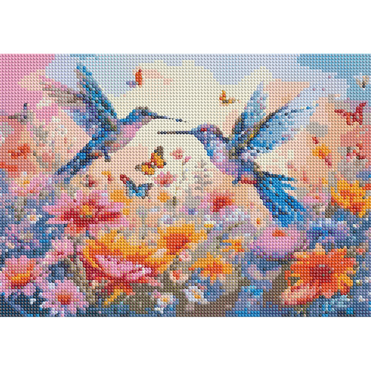 Flower Hummingbird - Full Round Drill Diamond Painting 40*30CM