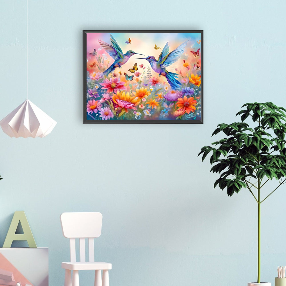 Flower Hummingbird - Full Round Drill Diamond Painting 40*30CM