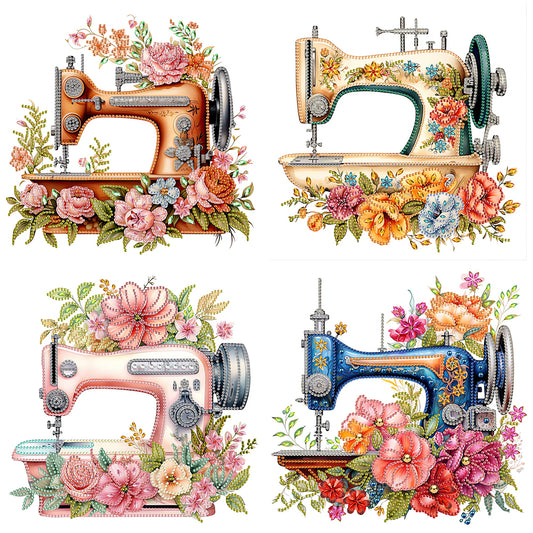 4Pcs Sewing Machine And Flower - Special Shaped Drill Diamond Painting 30*30CM