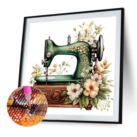 Sewing Machine And Flower - Full Round Drill Diamond Painting 40*40CM