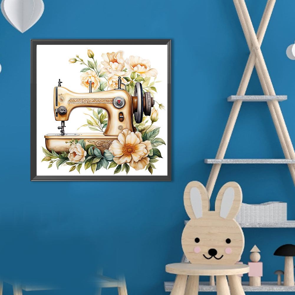 Sewing Machine And Flower - Full Round Drill Diamond Painting 40*40CM