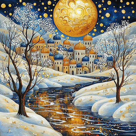 House In Snow - Full AB Round Drill Diamond Painting 40*40CM