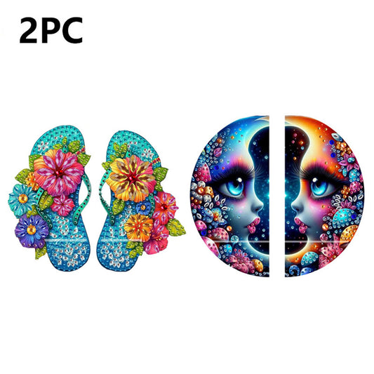 2pcs 2D Flat DIY Diamond Art Pendant Partial Drill Wall Decor for Home & Windows