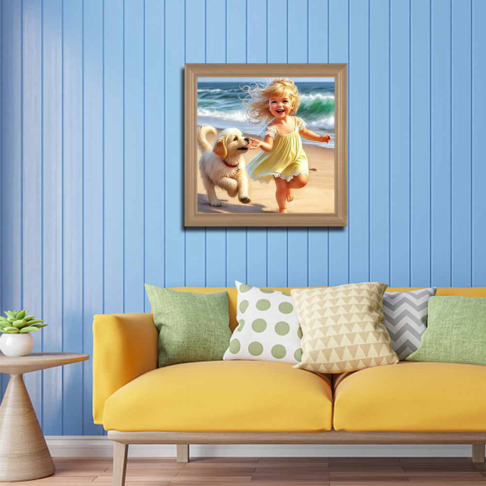 Child And Dog - Full Round Drill Diamond Painting 40*40CM