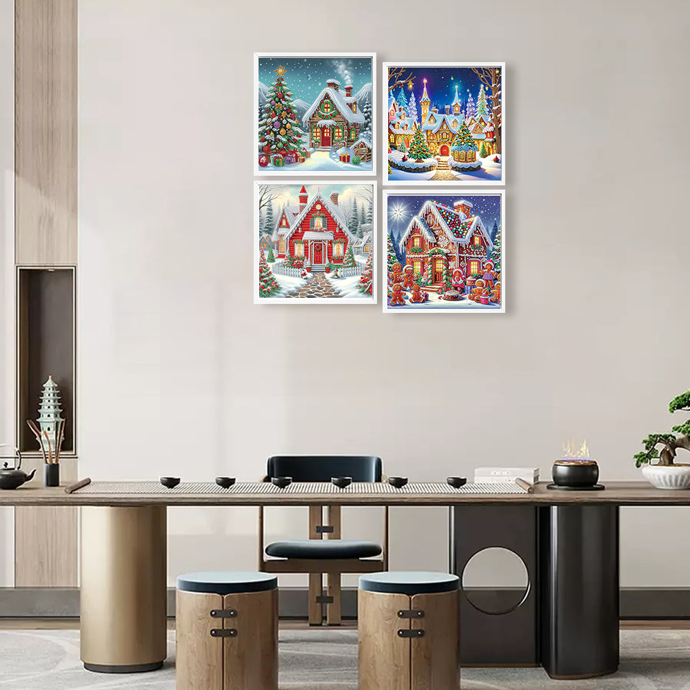 4Pcs Christmas House - Special Shaped Drill Diamond Painting 30*30CM