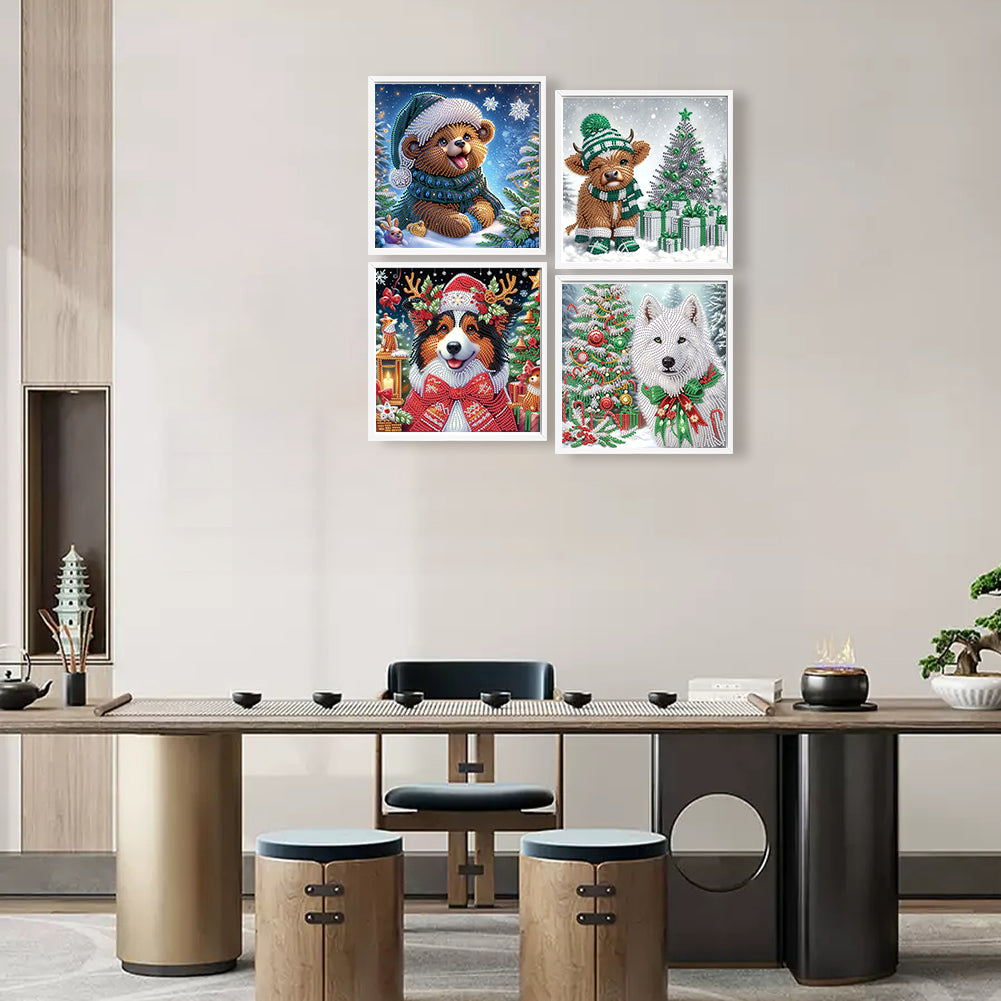 4Pcs Christmas Animal - Special Shaped Drill Diamond Painting 30*30CM