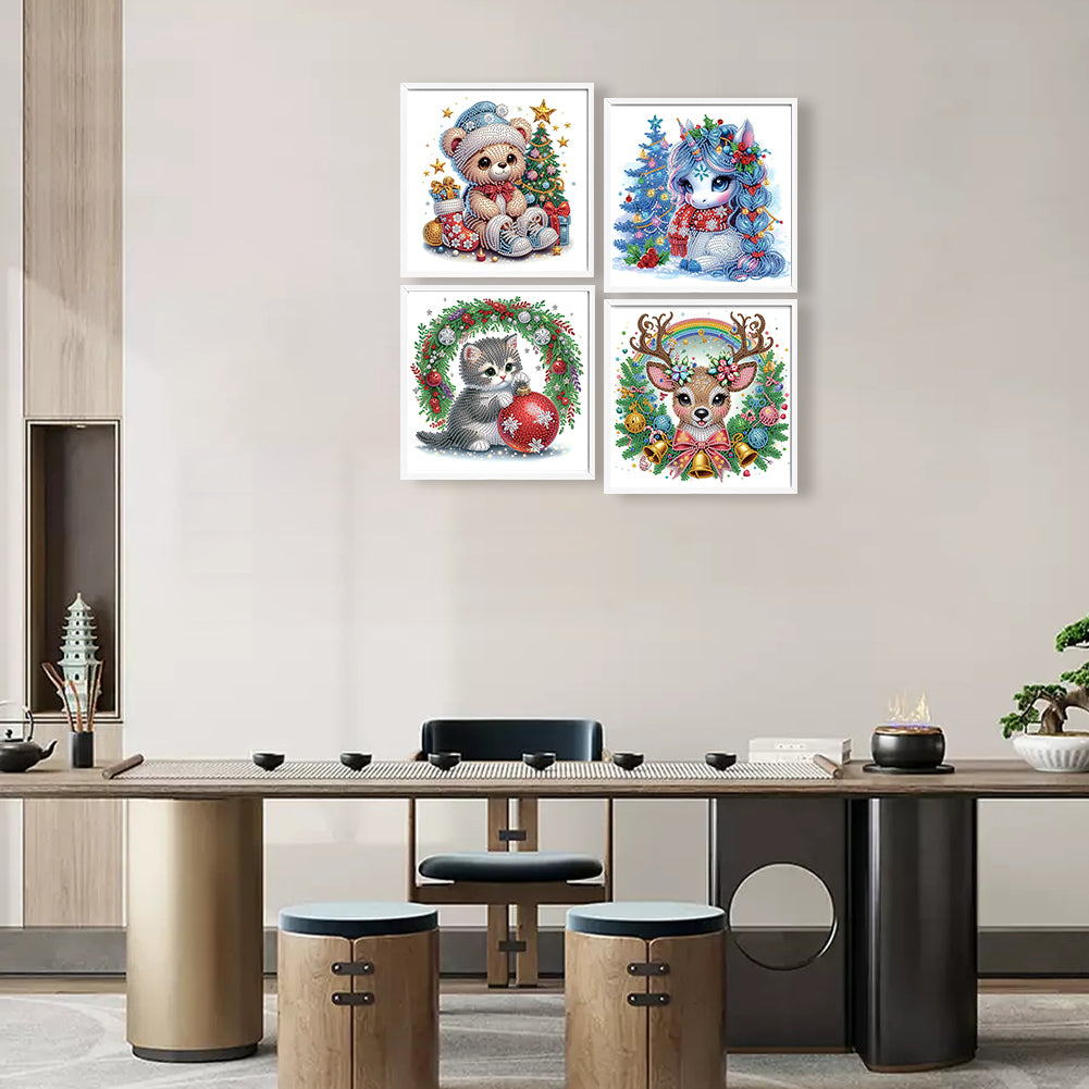 4Pcs Christmas Animal - Special Shaped Drill Diamond Painting 30*30CM
