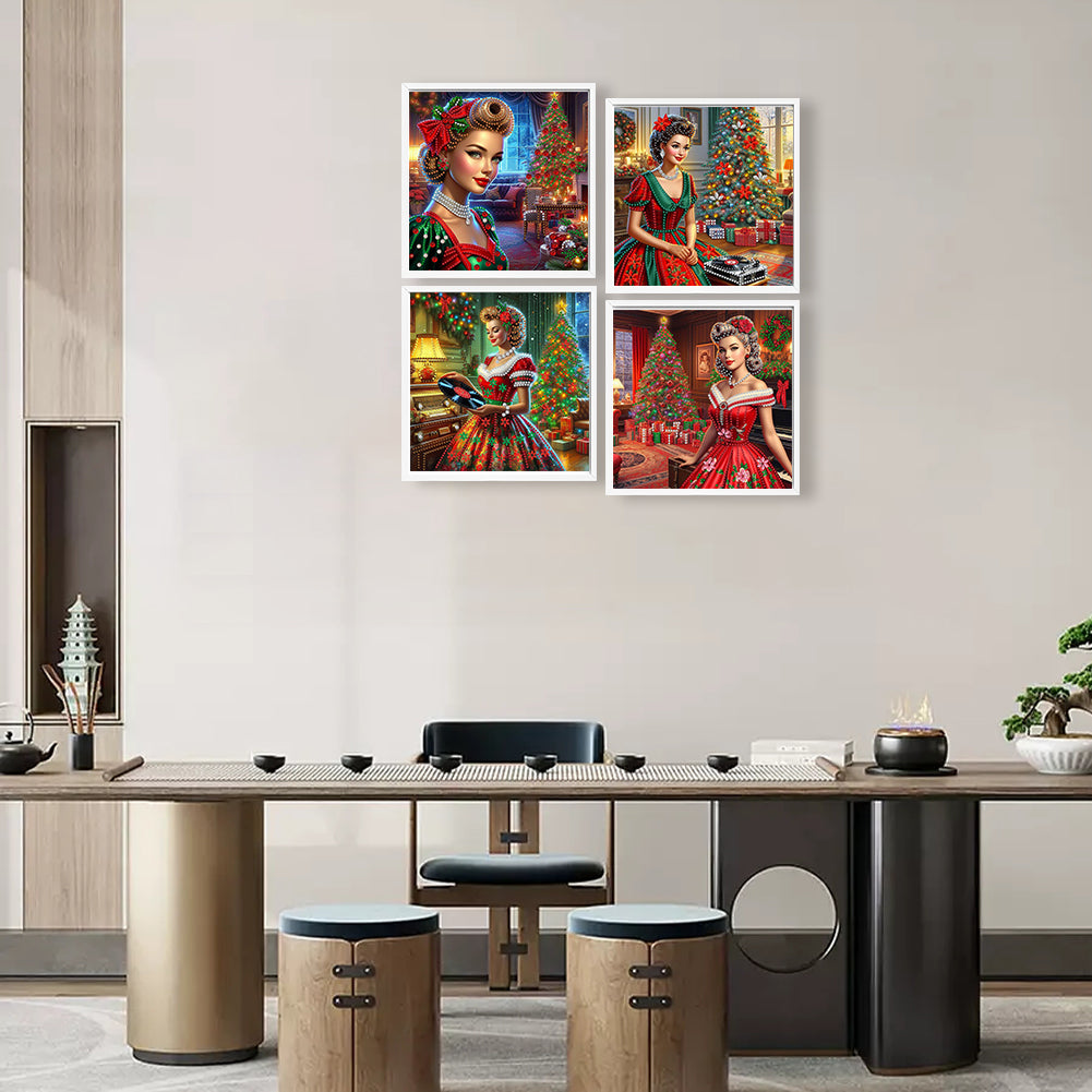 4Pcs Christmas Lady - Special Shaped Drill Diamond Painting 30*30CM
