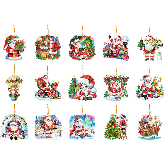15pcs Xmas Theme 2D Flat DIY Hanging Diamond Art Kits Home Wall Decoration Craft