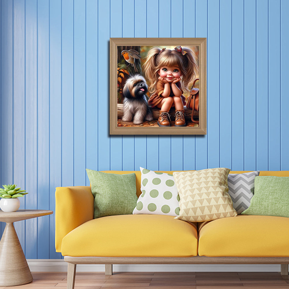 Dog And Little Girl - Full Round Drill Diamond Painting 40*40CM