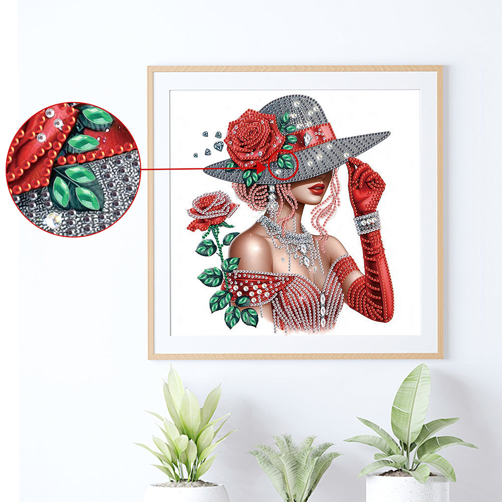 Girl With Top Hat - Special Shaped Drill Diamond Painting 30*30CM