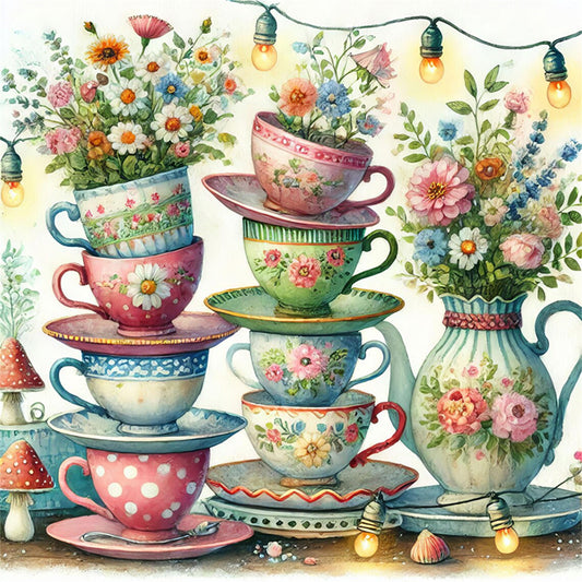 Tea Cup And Vase - 11CT Stamped Cross Stitch 45*45CM