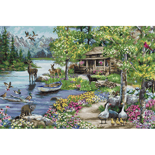 Lakeside Cottage - 14CT Stamped Cross Stitch 73*52CM(Joy Sunday)