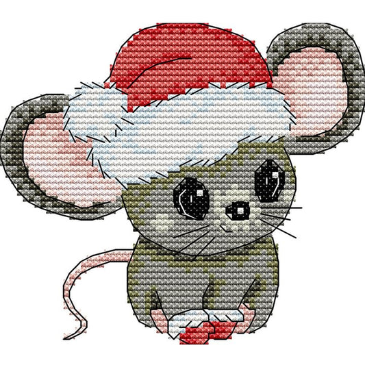 Little Mouse With Santa Hat - 11CT Stamped Cross Stitch 21*18CM(Joy Sunday)