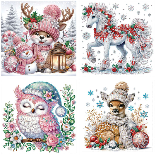 4Pcs Christmas Animals - Special Shaped Drill Diamond Painting 30*30CM