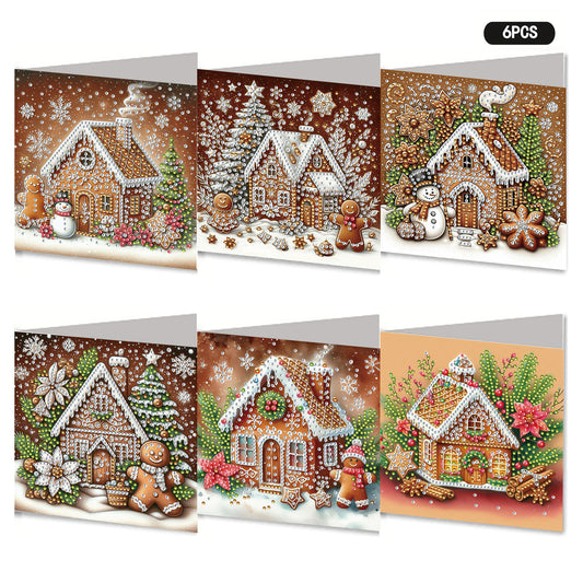 6PCS DIY Diamond Art Greeting Cards Xmas Designs for Festivals and Celebrations