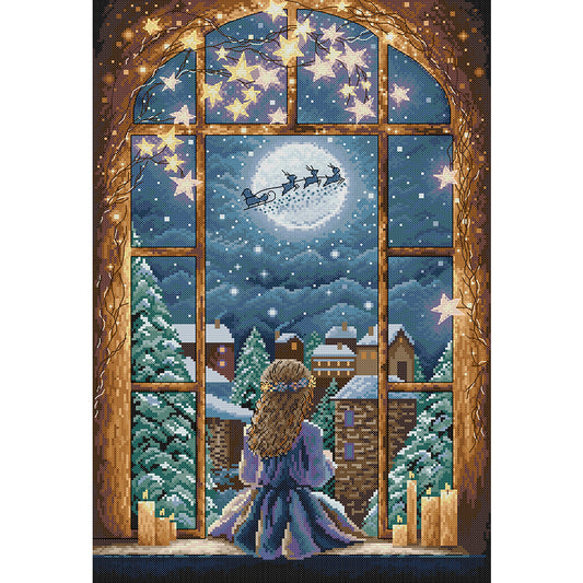 Christmas Night-Girl - 14CT Stamped Cross Stitch 37*53CM(Joy Sunday)