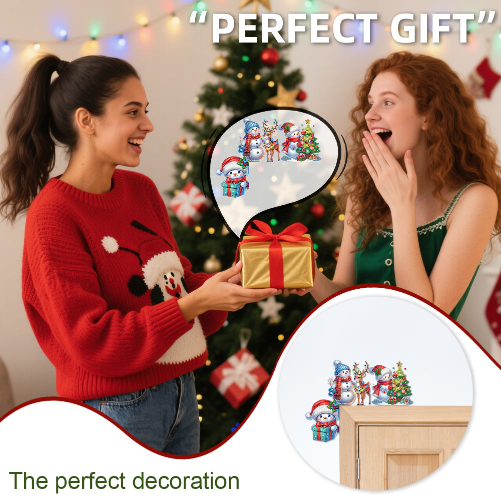 DIY Xmas Diamond Art Door Corner Pendants Wooden Door Decoration for Home Office