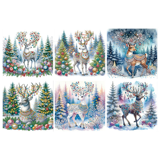 6Pcs Christmas Elk - Special Shaped Drill Diamond Painting 30*30CM