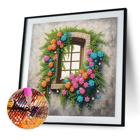 Flowers Window - Special Shaped Drill Diamond Painting 30*30CM