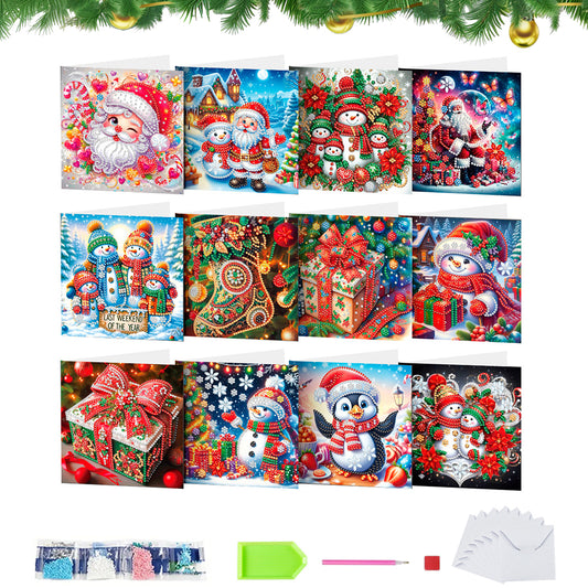 12pcs DIY Diamond Art Greeting Cards Xmas Theme Congratulations Cards & Gifts