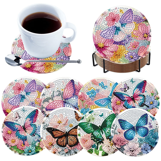 8pcs DIY Diamond Painting Coasters Kits Wooden Diamond Coaster Craft with Holder