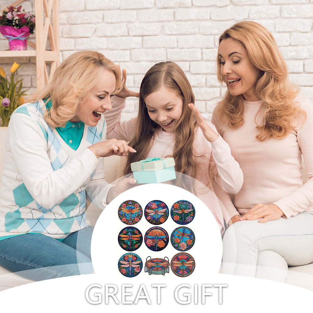 8pcs DIY Diamond Painting Coasters Kits Wooden Diamond Coaster Craft with Holder