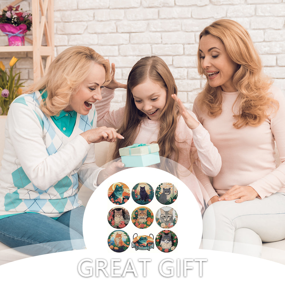 8pcs DIY Diamond Painting Coasters Kits Wooden Diamond Coaster Craft with Holder