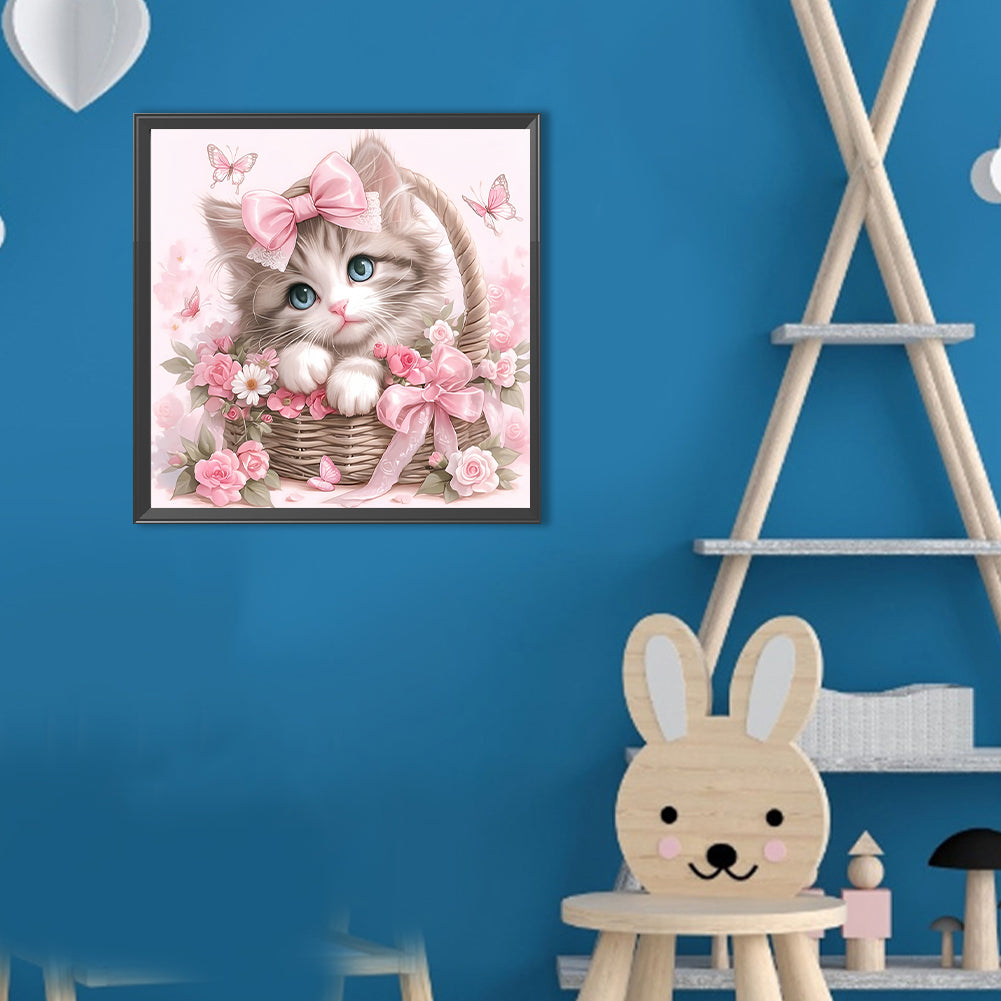 Cute Pink Cat - Full Round Drill Diamond Painting 30*30CM