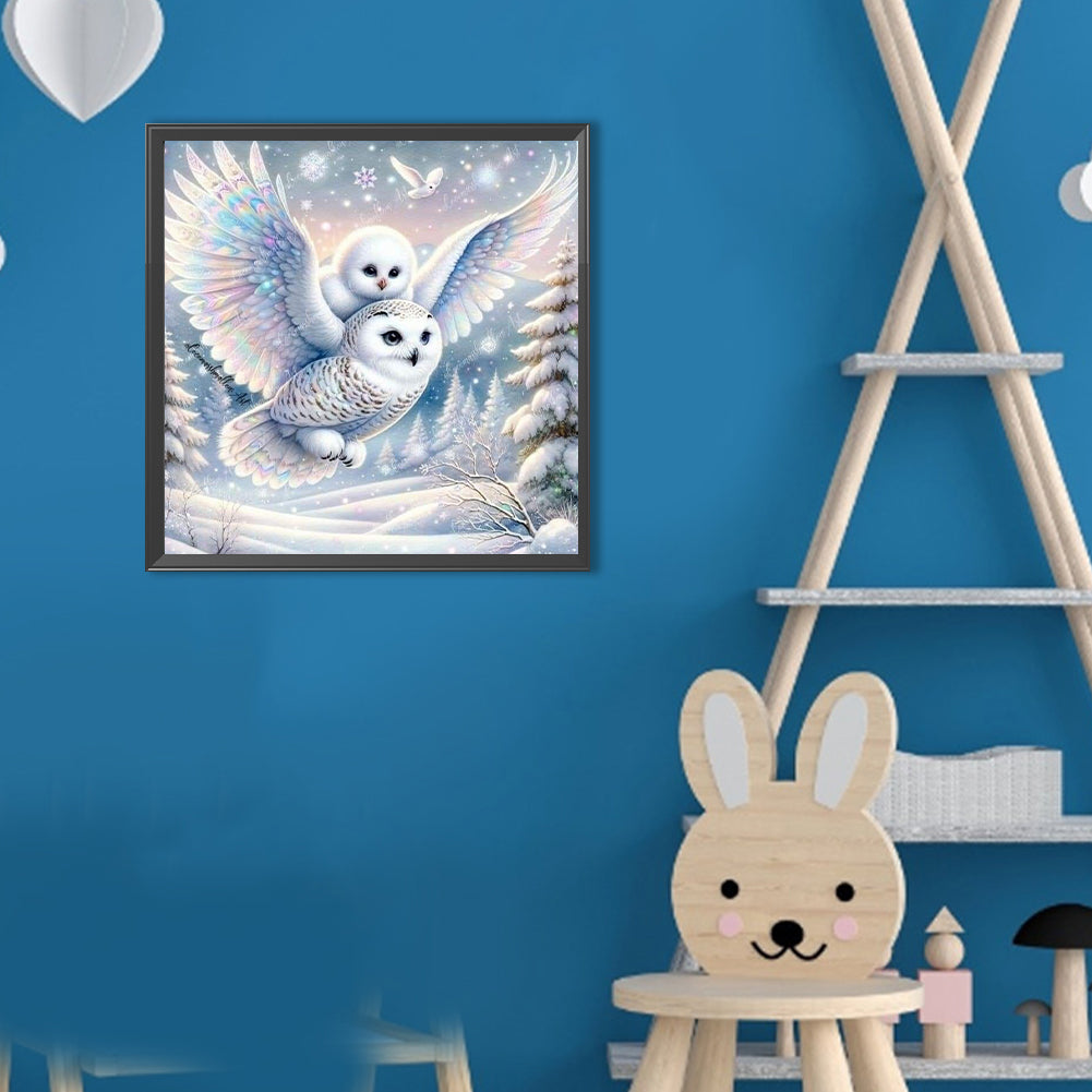 White-Headed Owl - Full Round Drill Diamond Painting 30*30CM