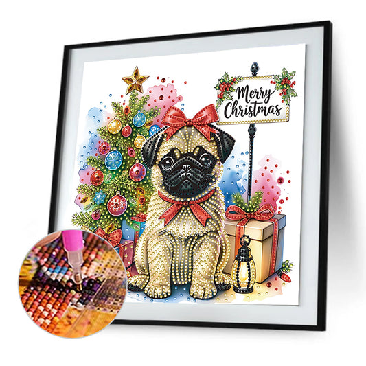 Christmas Pug - Special Shaped Drill Diamond Painting 30*30CM